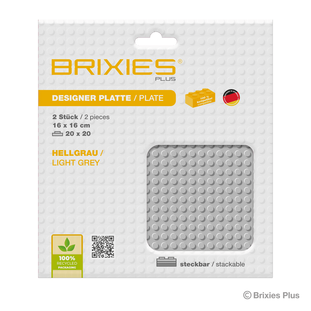 Basis Platte Hellgrau 20 x 20 Noppen Doppelpack