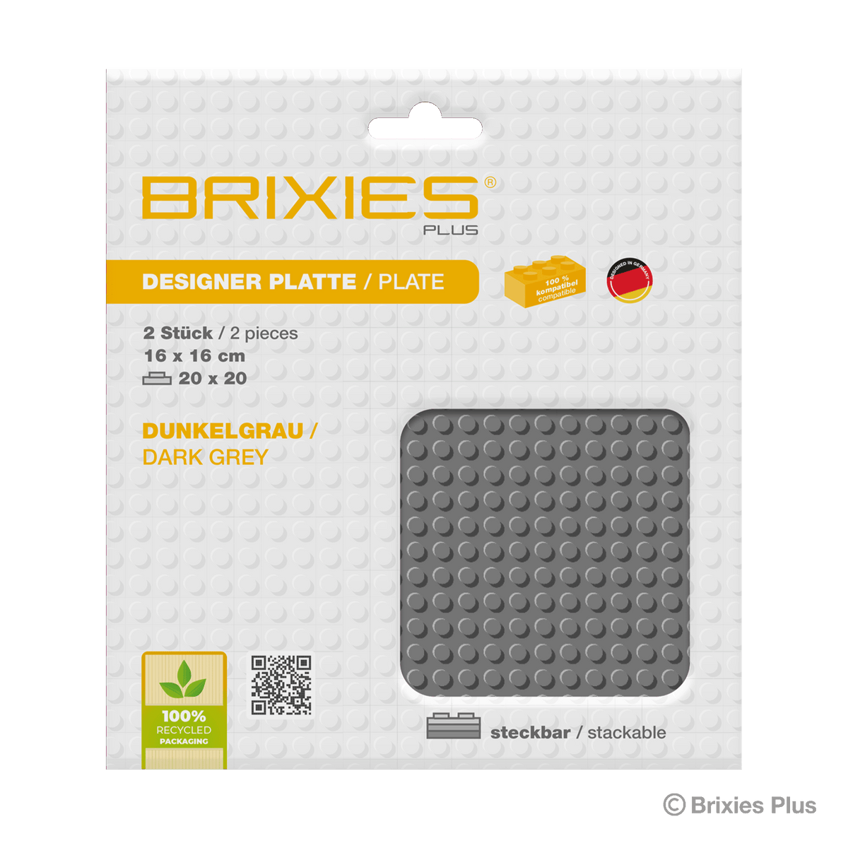 BRIXIES Plus Base Plate Dark Grey 20 x 20 Studs Twin Pack
